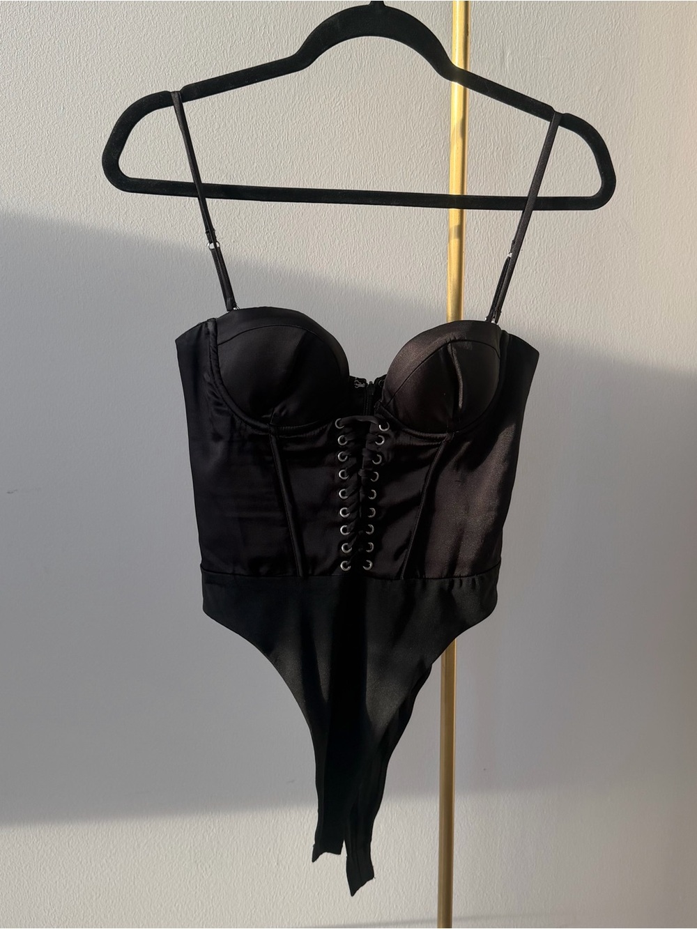 Oh Polly Black Lace-Up Corset Bodysuit